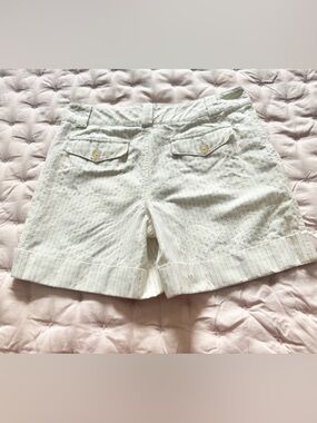 Banana Republic Martin Fit Linen Bermuda Shorts Size 8 Cream Pinstripe Tailored
